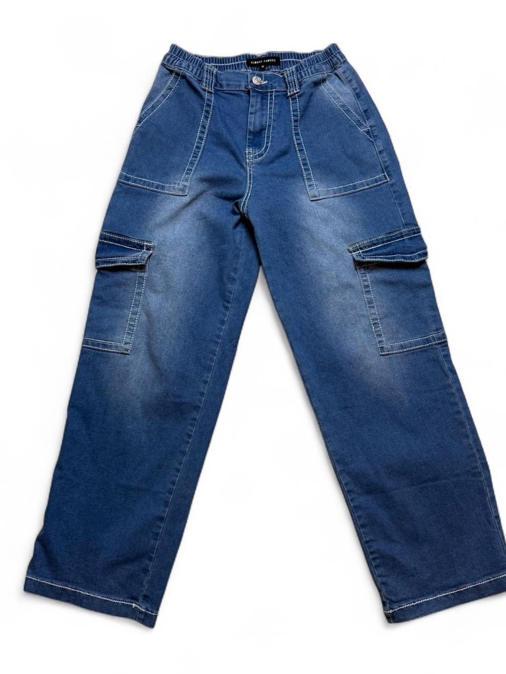 Almost Famous Cargo Jeans High Rise Stretch Waist Womens Size M